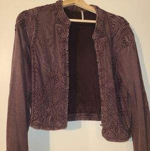 Free People soft embroidered cropped jacket